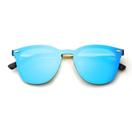 نظارة شمسية عصرية بإطار معدني ذهبي وعدسات عاكسة زرقاء (Mirror Lens)