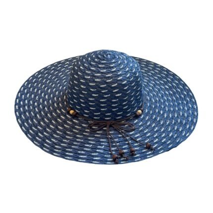 قبعة شاطئ واسعة الحواف من القش باللون الأزرق الداكن (النيلي) - حماية قصوى بستايل بوهيمي