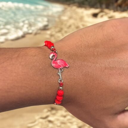 سوار طائر الفلامنجو اللامع - خرز أحمر | لمسة صيفية مميزة